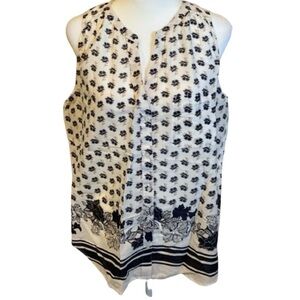 Ann Taylor Factory sleeveless blouse. Size L. Navy and off-white.